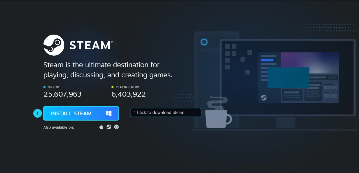 The Install Steam button on the official Steam website