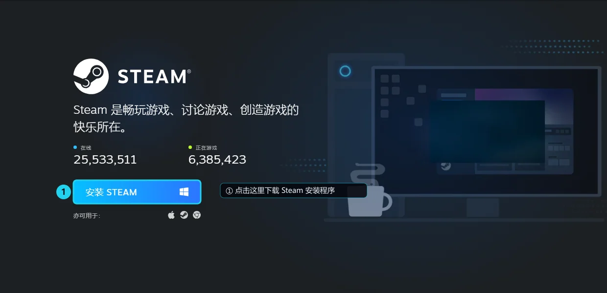 Steam 官网的安装 STEAM 按钮